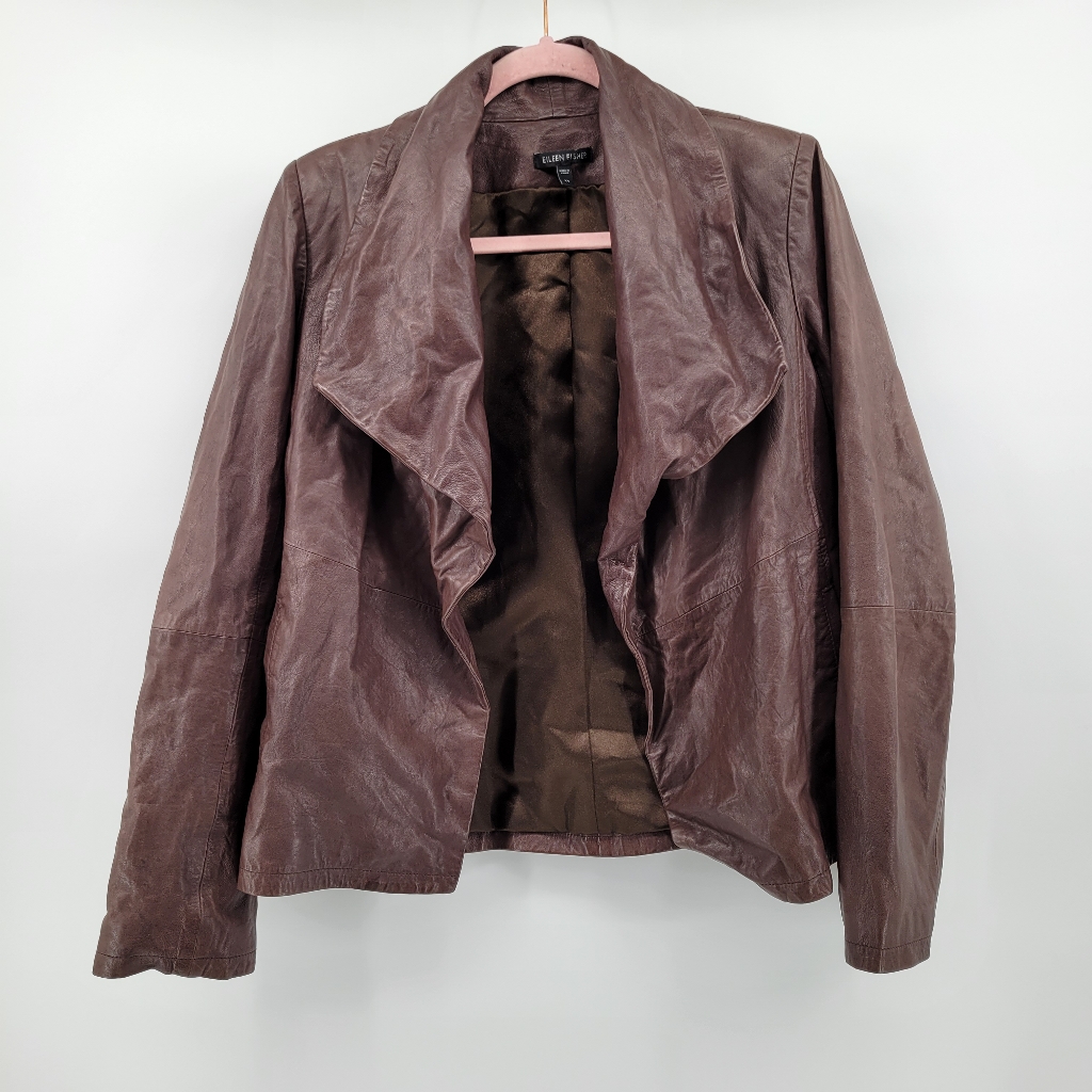 Eileen Fisher Leather Waterfall Jacket Brown
